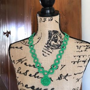 Vintage fabric notion necklace in kelly green